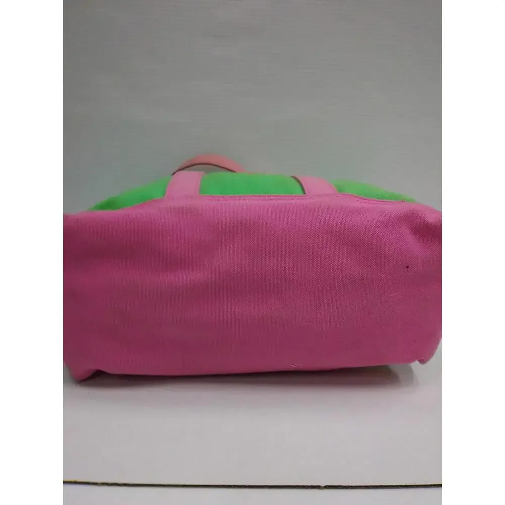 Ralph Lauren Tote Bag Womens Green Pink Canvas Big Pony Embroidered Preppy Beach - Picture 6 of 9